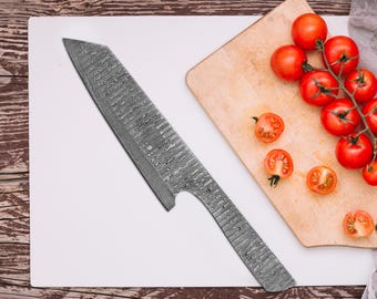 Damascus Steel Chef Blade Blank, DIY Handle, knife making supplies, Sharp Japanese Style Knife
