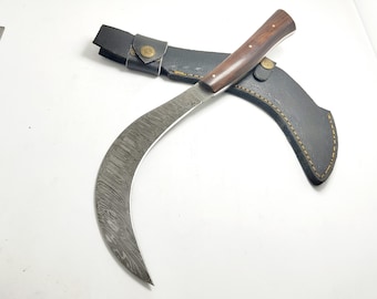 Personalized Hand Crafted Damascus Steel Sickle, Scythe, Garden Knife, Outdoor n Camping, EDC, Former tool, USA, Best Gift for Family