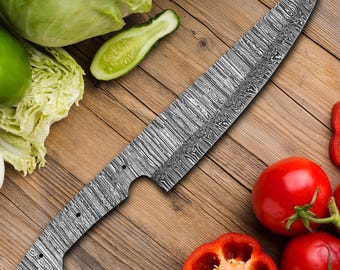 Custom Damascus Steel Chef Knife Blade Blank, (DIY Handle), knife making supplies, Sharp, Gift