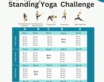 30 Day Standing Yoga Challenge Stretch Balance Printable Home Workout Physical Therapy 12 Week Self Challenge Fitness Exercise PDF Download