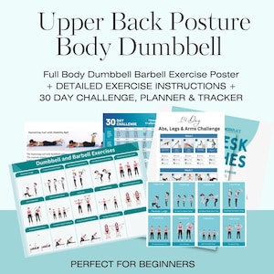 Postura della parte superiore della schiena, allenamento a casa con manubri, bilanciere completo, schede di esercizi HIIT, pesi, palestra, stretching, ipertrofia, sfida di 30 giorni, fitness, PDF