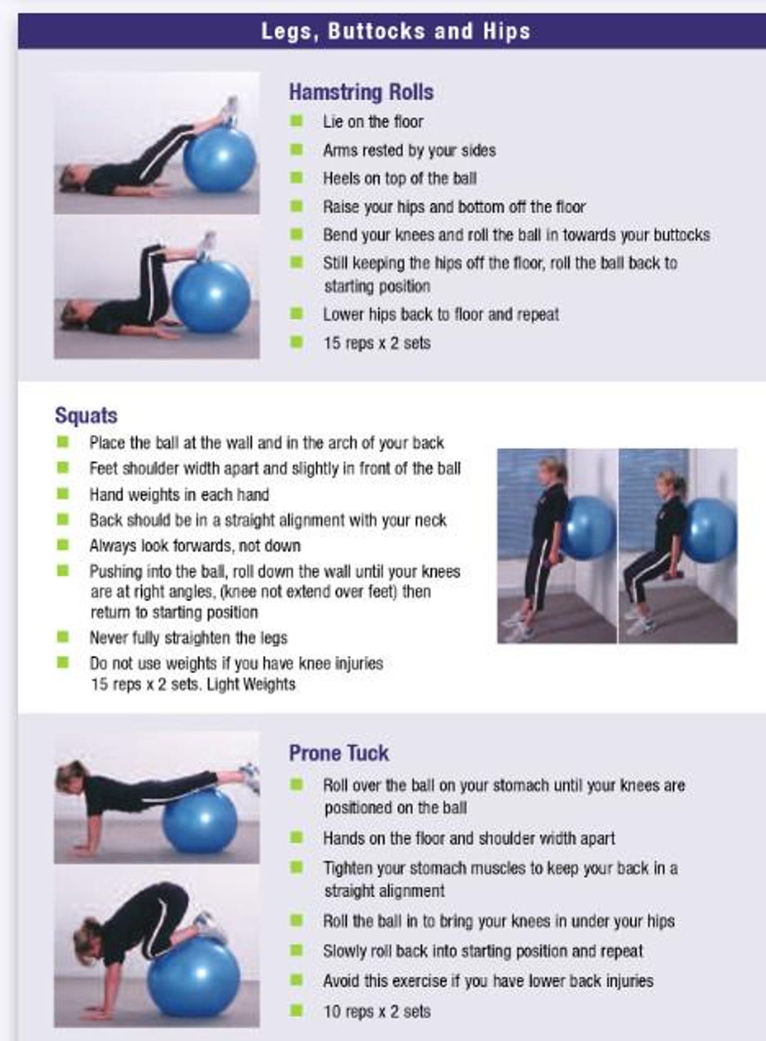 6 Fitball Stability Swiss Ball Exercises Legs Buttocks Hips Office ...