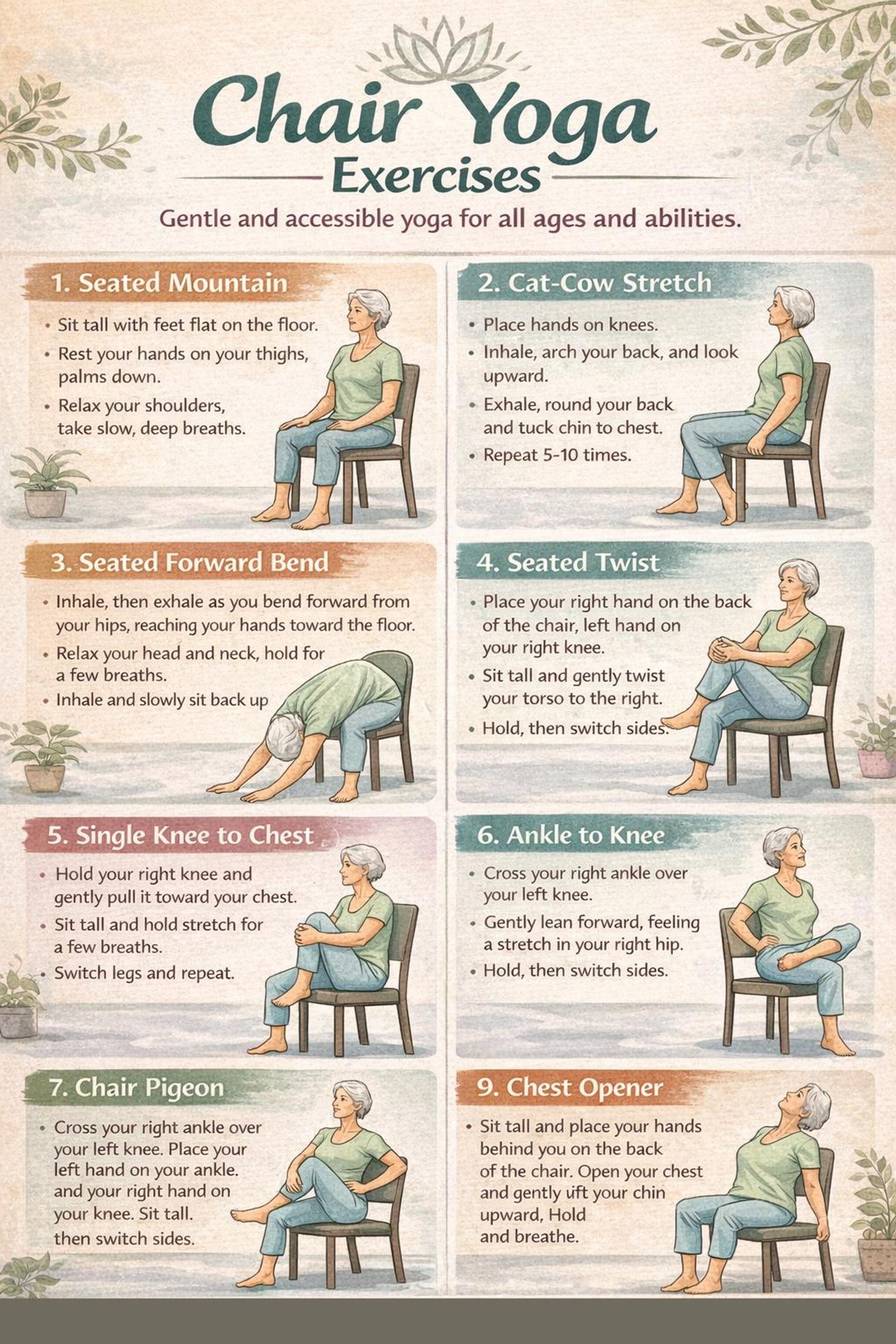 24 Chair Yoga Poses for Beginners All Ages Flashcard Cards Sauna