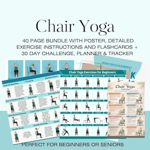 24 Chair Yoga Poses for Beginners All Ages Flashcard Cards Sauna Stretch Chart 30 Day Workout Challenge PDF Exercise Home Physical Therapy