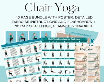 24 Chair Yoga Poses for Beginners All Ages Flashcard Cards Sauna Stretch Chart 30 Day Workout Challenge PDF Exercise Home Physical Therapy