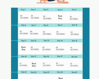 30 Day Plank Challenge Printable Home Workout Physical Therapy 12 Week Self Challenge Fitness Exercises PDF Guide Instant Download