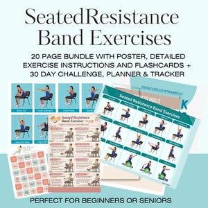 Entrenamiento con banda de resistencia sentado, HIIT, glúteos completos, estiramiento de 30 días, equilibrio, entrenamiento en casa imprimible, desafío personal de 12 semanas, ejercicio de fitness en PDF