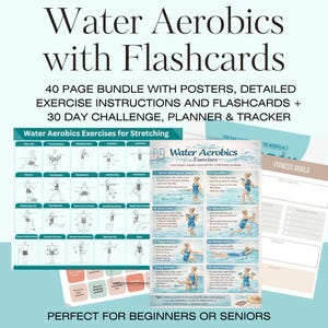 24 Water Aerobics Poses Aqua Fitness Flash Cards Exercise for Seniors Printable Cards Wheelchair User Nursing Home Balance Stability PDF