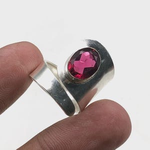 Rhodolite Garnet Natural Gemstone Solid 925 Sterling Silver Tow Fidget Gold Thump Band Ring, Hand Hammered Birthstone Leo Spinner Ring