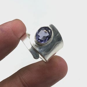 Amethyst Natural Gemstone Solid 925 Sterling Silver Tow Fidget Gold Thump Band Ring, Hand Hammered Birthstone Leo Spinner Ring Gifts Idea