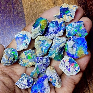 Ethiopian Black Opal Rough, Black Opal Raw, Welo Fire Opal, Black Fire Opal Rough, Natural Black Opal Rough For Jewelry Making 10 Pieces Lot