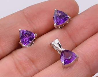 Natural Amethyst Jewelry Set,925 Sterling Silver Set, Women Jewelry Set, Earring & Pendent, Jewelry Set, Amethyst Handmade Jewelry