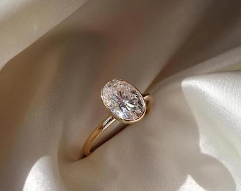 Moissaniet verlovingsring, 14K massief gouden ring, solitaire moissaniet ring, ring set trouwringen, bruidsring, ovale geslepen diamanten ring