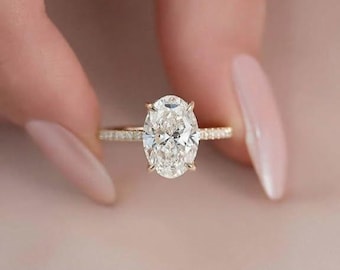 1.2CT Classic Vintage Style Oval Moissanite Ring, Pave Eternity Engagement Ring For Her, Statement Rings, Diamond Stacking Ring,Gold Jewelry