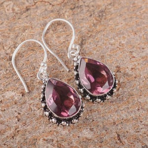 Peach morganite Earring, 925 sterling Silver Earring, Dangle bezel Earrings, morganite Pear Cut earring, Women Statement Silver earring