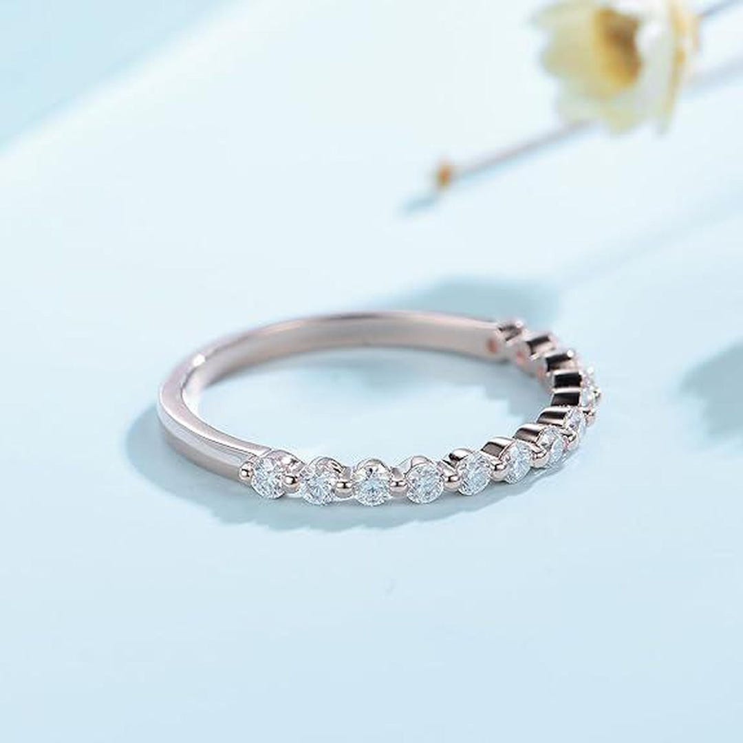 Half Eternity Moissanite Diamond Wedding Band, Round Cut Diamond Band ...