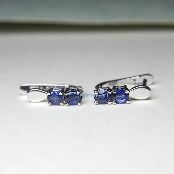 Blauer Saphir Ohrstecker: 925 Sterling Silber, Ovalschliff