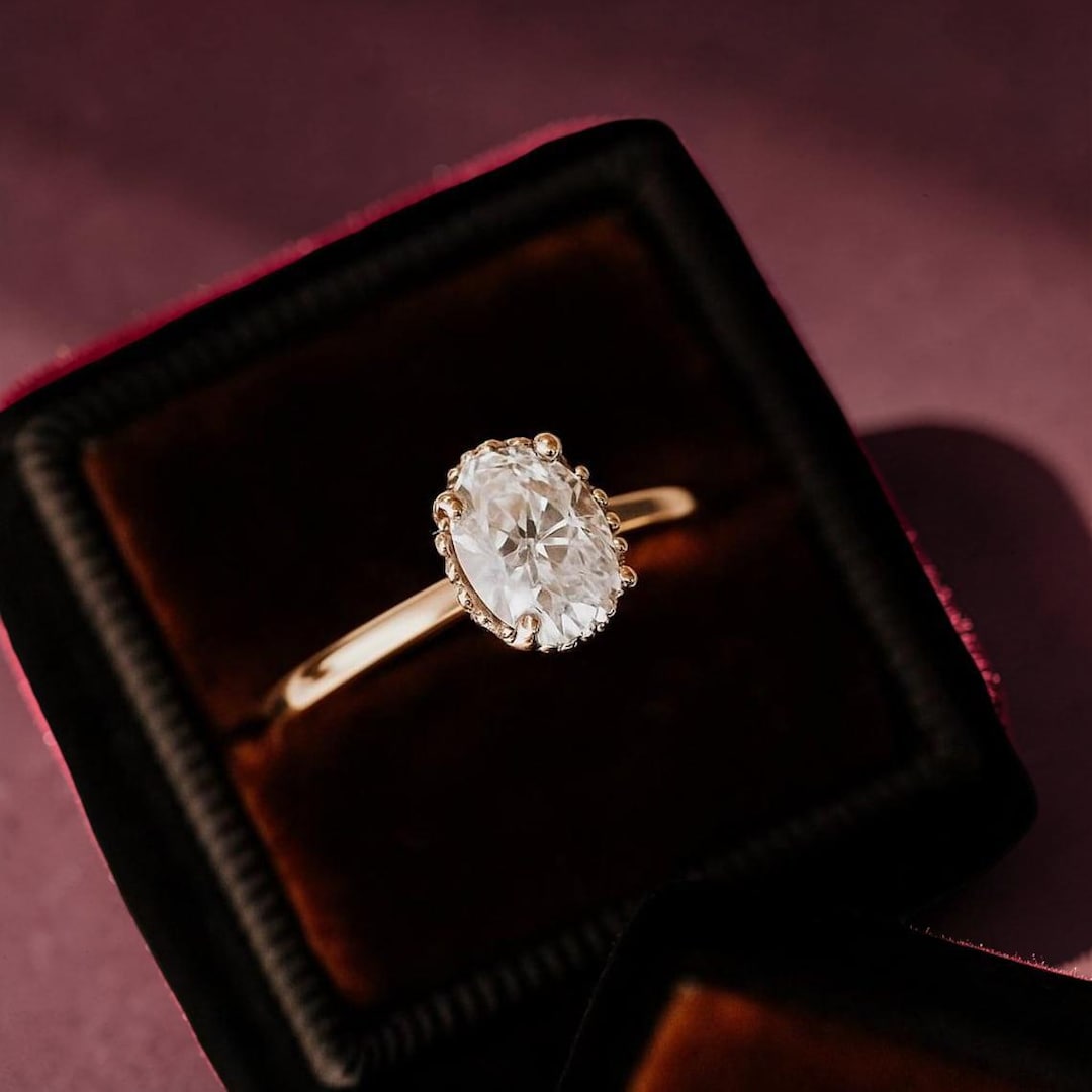 1.50 CT Oval Cut Moissanite Ring,14k Solid Yellow Gold Engagement Ring ...