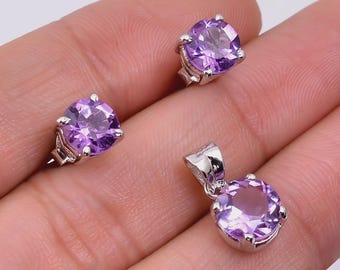 Natural Amethyst Gemstone Jewelry Set, 925 Sterling Silver Set, Women Jewelry Set, Earring & Pendent, Jewelry Set, Amethyst Handmade Jewelry