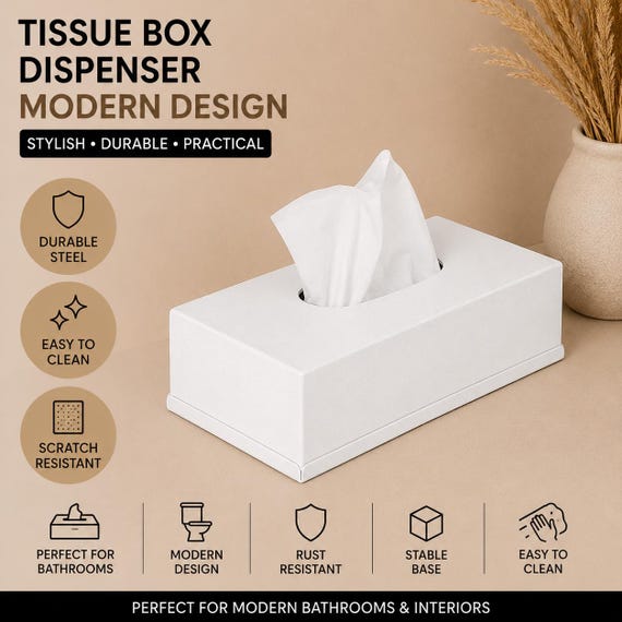 Moderne weiße Taschentücherbox | Metall Taschentuchspender | Minimalistischer Badezimmer-Tuchhalter | Stahl Taschentücherbox Halter