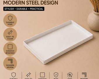 Biała tacka łazienkowa | Nowoczesna stalowa tacka pod umywalkę | Minimalistyczny organizer łazienkowy | Tacka ze stali malowanej proszkowo | Dekoracja blatu łazienkowego | 9 x 20 cm
