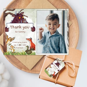 Editable Gruffalo Thank you Card Gift Tag Gruffalo Birthday party thank you Photo card Gruffalo thank you card Digital Instant Download
