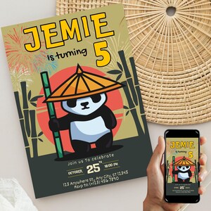 Invitación editable para fiesta de cumpleaños de Kung Fu Panda. Plantilla digital para fiesta de Kung Fu Panda. Descarga instantánea. Vídeo móvil.