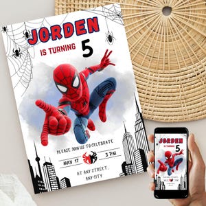 Invitación editable de Spiderman / Invitación de cumpleaños de Spiderman / Invitación móvil de Spiderman / Editable con Canva / Descarga instantánea Cumpleaños de niño