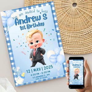 Convite de aniversário editável para o chefão | Convite para festa do chefão | Modelo de aniversário editável e para impressão | Convite para download instantâneo