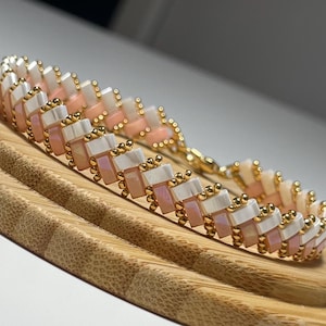 Pink Tila Beaded Bracelets for Women: Boho Hippie Cuff, Handmade Gold Jewelry