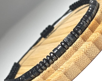 Black Turquoise Morse Code Bracelet: Cotton Anniversary Gift, Mens Friendship Bracelet for Strength & Grounding