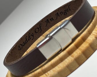 Personalized Leather Bracelet for Men: Engraved Secret Message, Memorial Gift