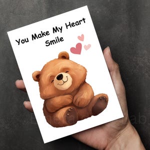 Lot de 3 cartes numériques imprimables mignonnes - Cartes de voeux imprimables animaux mignons - Cartes amour et amitié Carte ours en peluche