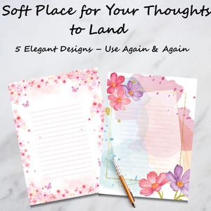 Floral esthetisch gevoerde dagboekpagina's afdrukbare pdf 5 elegante schrijfpagina's voor journaling, notities en reflectie afdrukbare bladen