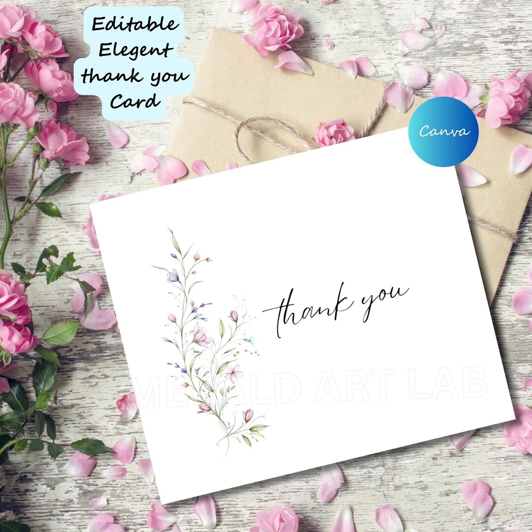 Elegant Wildflower Thank You Card Template: Editable Floral Note ...