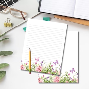 Papel de escritura floral imprimible, papelería floral, papel de carta, 20 páginas de diario imprimibles, papel de notas, páginas de diario, diario botánico, tamaño A4, A5, EE. UU.