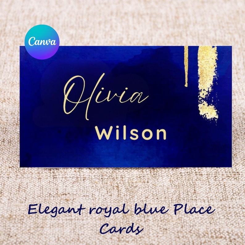 Royal Blue and Gold Place Card Template Editable Printable Seating ...