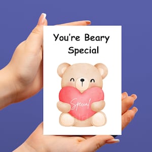 Conjunto de 3 cartões de amor e amizade fofos para imprimir – Cartões de felicitações fofos de animais para imprimir – Coração de urso de pelúcia e flores