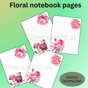 Delicias florales, 10 hojas imprimibles, papel para escribir cartas y diarios, páginas rayadas, sin rayas, papel floral estético, hoja de trabajo imprimible