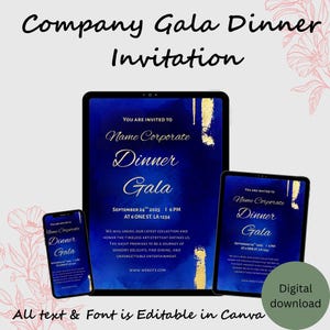 Elegant Royal Blue Formal Dinner Party Invite Template - Editable and Customizable for Your Special Occasion