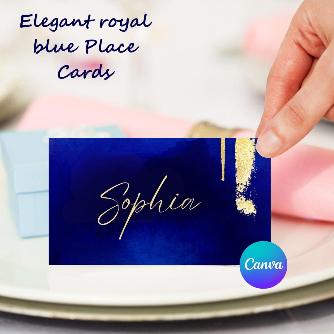 Royal Blue and Gold Place Card Template Editable Printable Seating ...