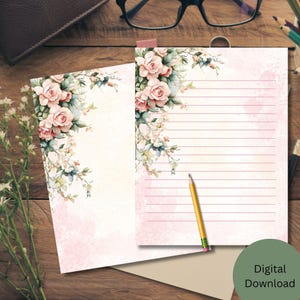Papel de carta floral para impressão, folhas para diário, artigos de papelaria para impressão, conjunto de 6 páginas para escrita estética