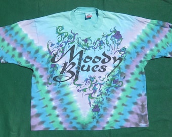 Vintage 1990 Moody Blues Tie Dye Blue Cotton Crop Top Shirt Fruit of the Loom