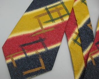 Vintage 90s Jean Paul Gaultier Blue Gold & Red Italian Silk Men's Neck Tie Necktie Cravatte