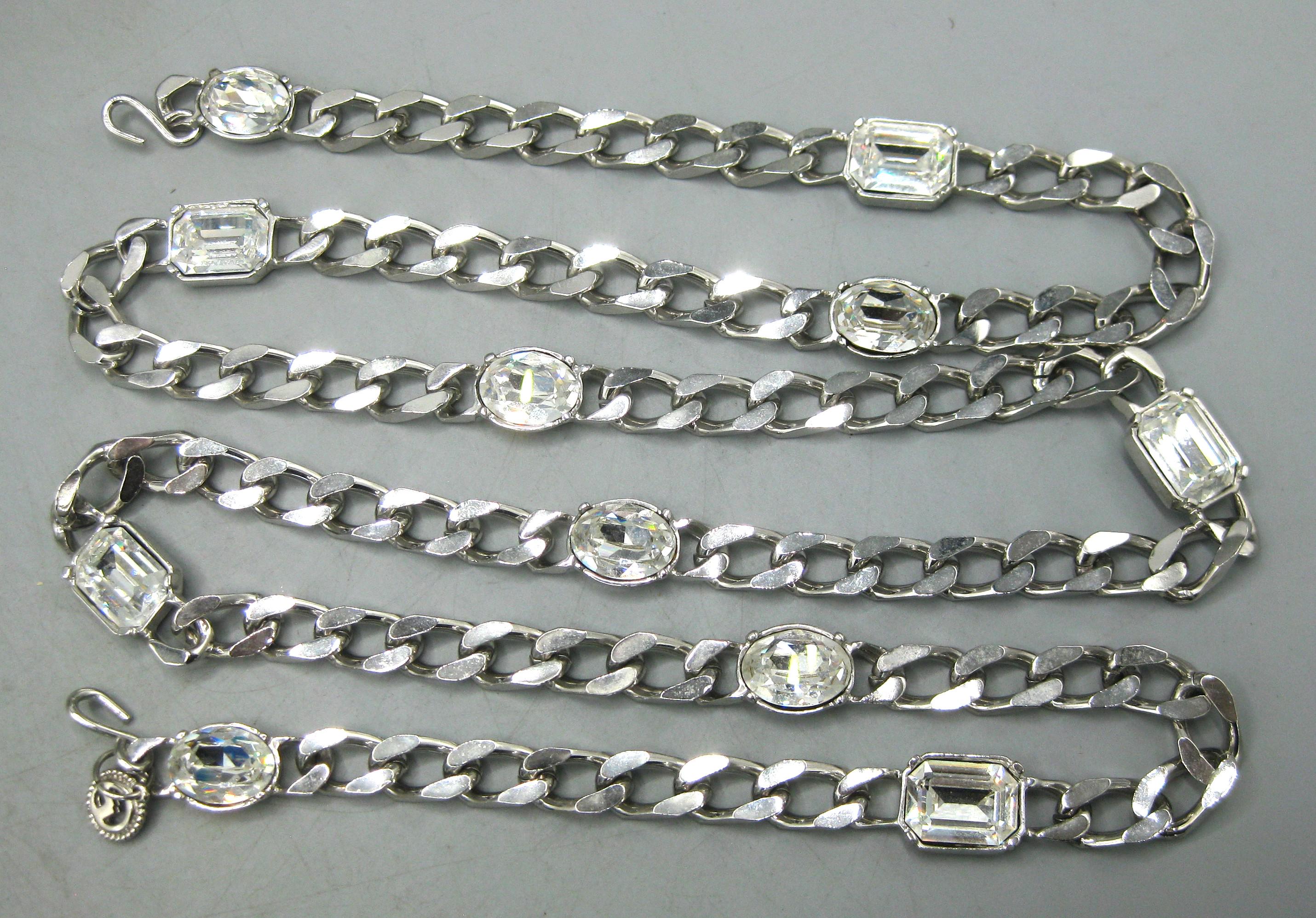 Vintage 80s St. John Silver Metal Rhinestone Adjustable  display picture 3