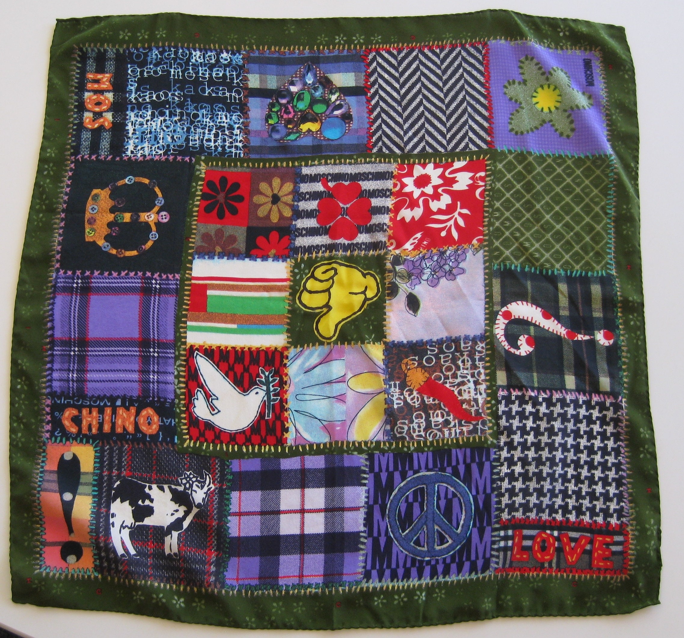 Foulard Carré En 100% Soie Larioseta Vintage - Beige Et Bleu, 85x85 Cm - Bon état