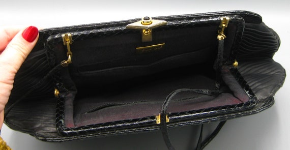 Vintage 80s Judith Leiber Black Leather & Snakesk… - image 8