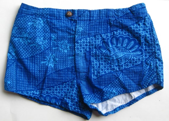 Vintage 50s Catalina Blue Hawaiian Cotton Swim Tru