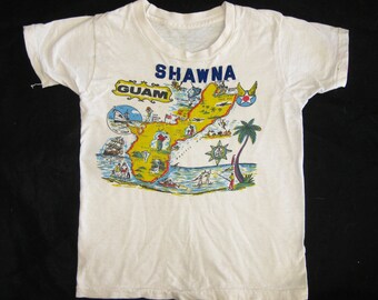 Vintage 50s Kids Guam Map Souvenir Cotton Jersey T-Shirt