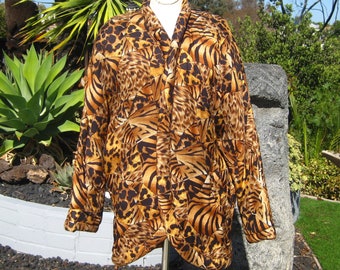 Vintage Louis Feraud Silk Tiger Leoard Cat Print Padded Silk Cocoon Coat Jacket